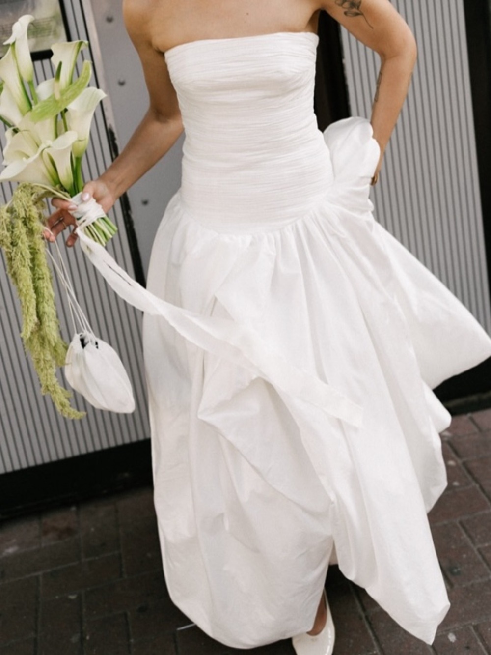 NWT | AJE Violette Bubble Hem Strapless White Ruched Bodice High-Low Maxi Dress